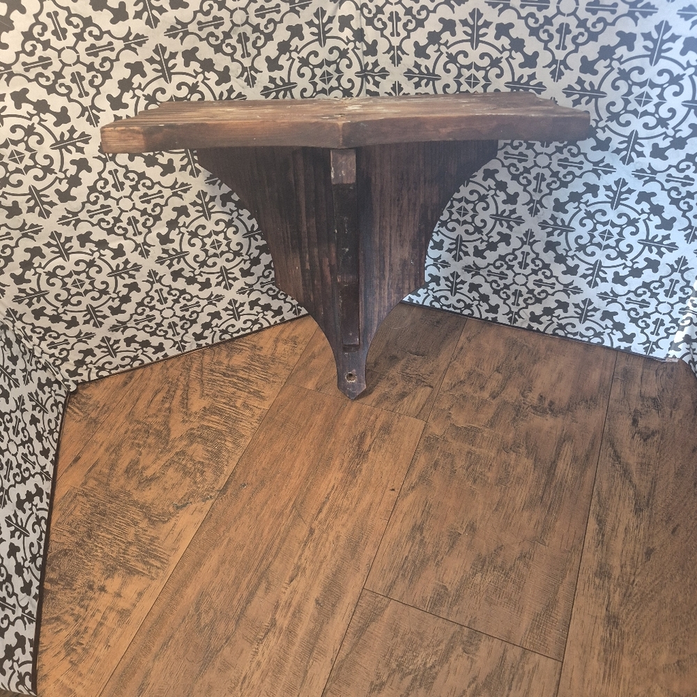 Rustic 1960's Wooden Shelf Wall Hanging Dark Stained 14'L 13.5'T 7.5D